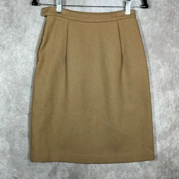 Vintage 1940s 100% Wool Pencil Skirt Womens‎ 24 Brown Straw Knee
